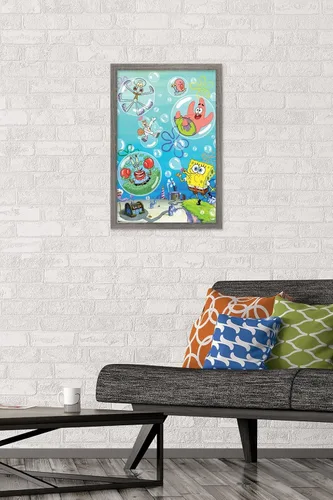 Vista 2 de Trends International Nickelodeon Spongebob Squarepants - Póster de burbujas de pared, 14.725 x 22.375 pulgadas, versión con marco de madera tipo