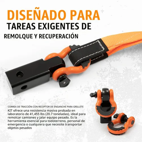 Vista 3 de BUNKER INDUST Kit de recuperación de correa de remolque resistente, correa de enganche de 3 pulgadas x 30 pies, 30,000 libras + receptor de enganche