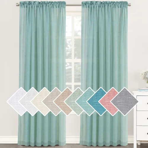 Vista 20 de H.VERSAILTEX - Cortinas de mezcla de lino natural semitransparentes, con bolsillo para cortinero, filtrado de luz, 2 paneles, para sala de estar Gris