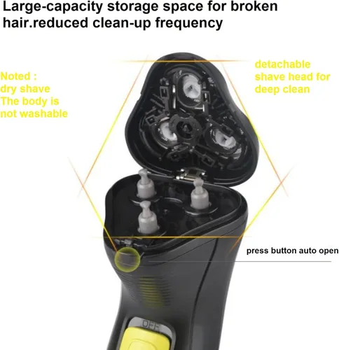 Vista 5 de Afeitadora eléctrica profesional con cable, maquinilla de afeitar de cabeza calva, afeitadora giratoria 3D para hombre, rasuradora de cara y cabeza