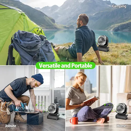 Vista 7 de AddAcc Ventilador de camping recargable de 20000mAh - Ventilador operado por batería con luz y control remoto, oscilación automática, temporizador