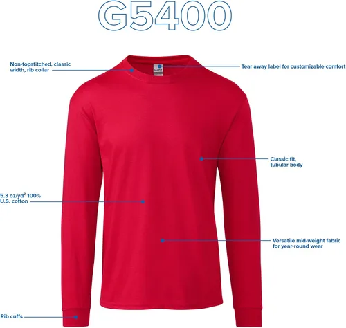 Vista 4 de Gildan Camiseta de manga larga de algodón pesado para adultos, estilo G5400, paquete de 2