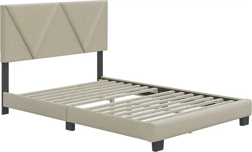Vista 3 de Boyd Sleep Calais - Base de cama de plataforma con cabecera ajustable tapizada de tela y soportes de listones de madera, no requiere somier: lino
