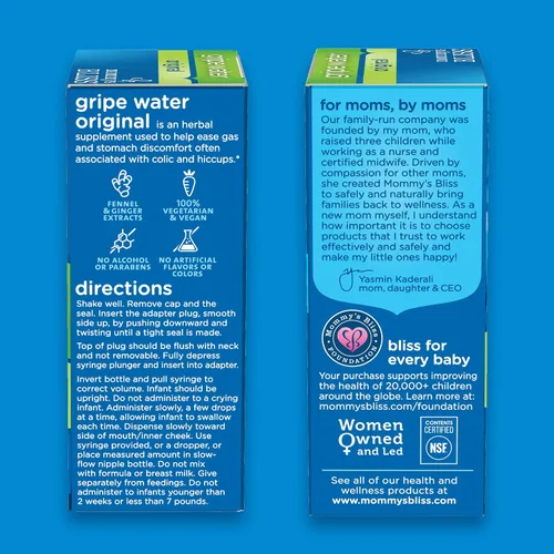 Vista 5 de Mommy's Bliss Gripe Water & Baby - Paquete combinado de gotas de alivio de gases para bebés, alivia gases, cólicos, hipo y irritabilidad, suave