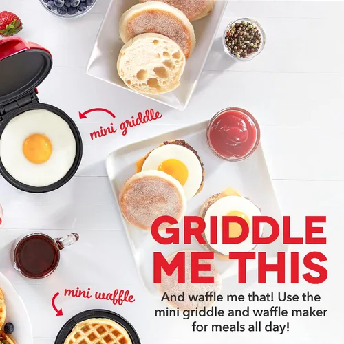 Vista 2 de DASH Mini Máquina para Hacer Waffles + Plancha, Paquete de 2 Máquina para Waffles + Plancha - Rojo