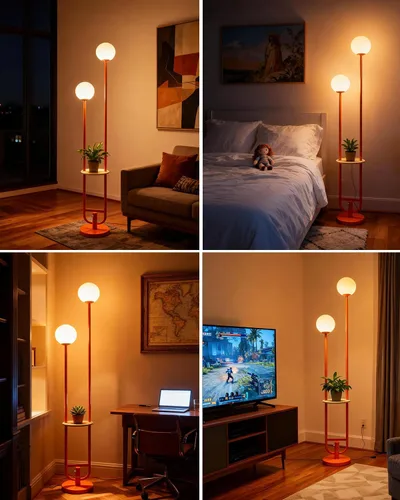 Vista 2 de Lightdot Lámpara de pie naranja de 63 pulgadas con poste en U, 2 lámparas de pie de mediados de siglo con globos y bombillas LED blancas cálidas