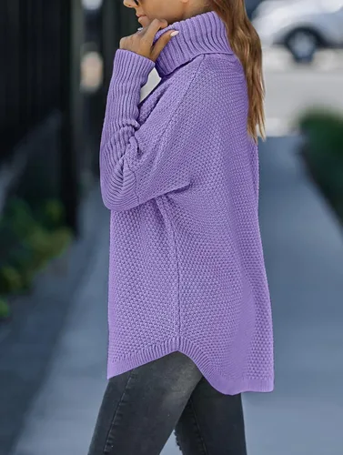 Vista 3 de MEROKEETY Suéter de manga larga con cuello alto para mujer, suéter de punto grueso de gran