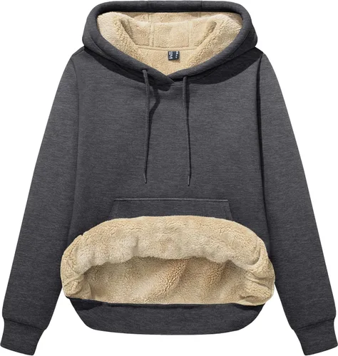 Vista 86 de MAGCOMSEN Sudaderas con capucha para mujer, con forro de sherpa, de vellón, para invierno, cálido, pesado, de algodón, con bolsillo