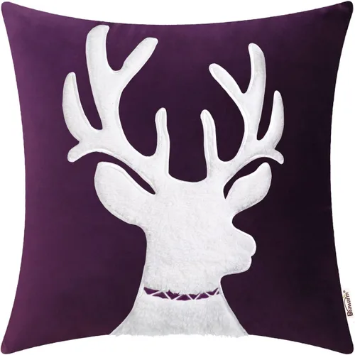 Vista 34 de BRAWARM Christmas Reindeer Pillow Cover 18x18 Black Velvet Embroidered Reno negro