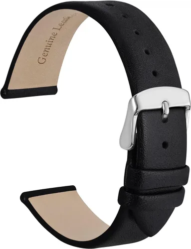 Vista 24 de WOCCI Correa de reloj elegante de 0.315 in de ancho, correa de repuesto de cuero genuino con hebilla dorada (negro)