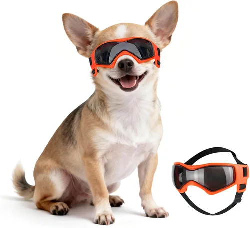 Vista 10 de Gafas de sol para perros para razas extra pequeñas, protección UV, resistentes al viento, XS con correas ajustables para la cabeza y la barbilla