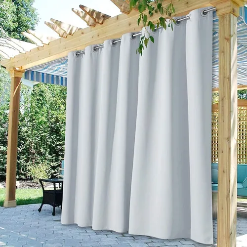 Vista 33 de StangH Cortinas para exteriores beige impermeables, tela gruesa, bloqueo de luz, cortinas opacas para patio con ojales en la parte superior