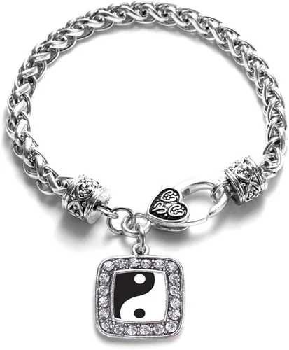 Vista 236 de Pulsera de dijes cuadrados de plata con joyería de circonita cúbica