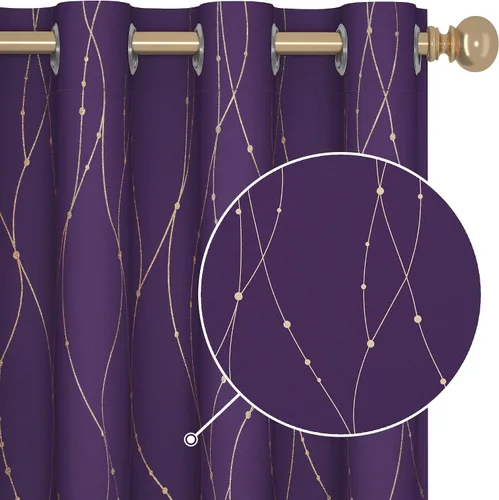 Vista 15 de Deconovo - Cortinas opacas con diseño dorado estampado y ojales, negro, de 42 pulgadas de ancho x 45 pulgadas de largo
