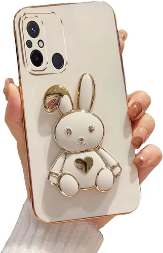 Vista 88 de Funda con soporte de conejo de corazón para Xiaomi Redmi A1, galvanizado suave TPU protector delgado a prueba de golpes con lindo conejito soporte