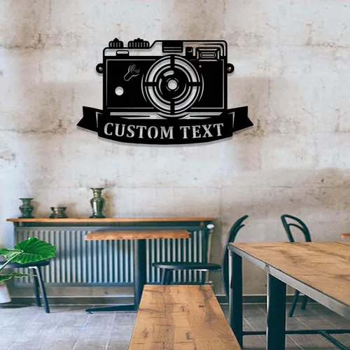 Vista 4 de Letrero de fotografía personalizado, decoración de estudio fotográfico, cámara personalizada, arte de pared de metal, fotógrafo, regalo