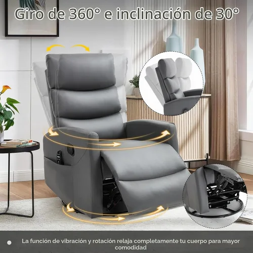 Vista 4 de SoarFlash Mecedora reclinable giratoria de 360°, mecedora con masaje de calor y vibración, silla de piel sintética para sala de estar, espacios