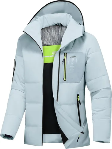 Vista 5 de Chaqueta aislante para mujer, resistente al viento, impermeable, con capucha, para esquí, snowboard, con múltiples bolsillos