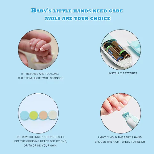 Vista 5 de Lima de uñas eléctrica para bebé, juego de cortaúñas seguro, herramientas para cortar uñas, juego de manicura para recién nacidos, niños y niños