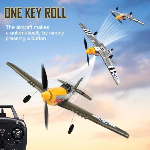 Vista 4 de ANTSIR Avión RC P51 para adultos y niños, avión de control remoto de 4 canales con Aileron/timón/elevador/giroscopio, planeador de caza Mustang