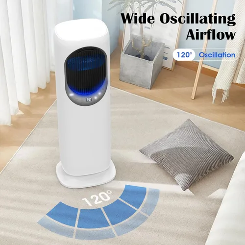 Vista 3 de Combo de ventilador de torre y calentador 4 en 1 con humidificación, calentador de espacio de 1800 W para uso en interiores, oscilación de 120°, 2
