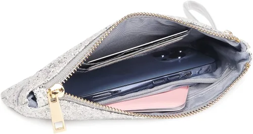 Vista 5 de Bolso de mano de noche brillante de plata para boda Bling Clutch bolso para fiesta