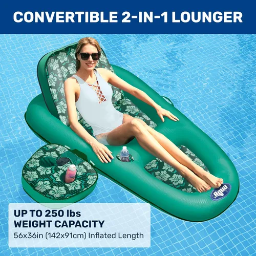 Vista 2 de Aqua Campania Ultimate 2-in-1 Pool Float Lounge – Extra Large – Inflatable Pool Floats for Adults with Adjustable Backrest & Cupholder Caddy