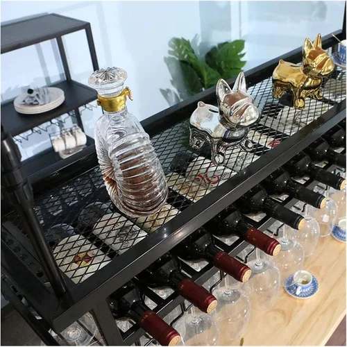 Vista 3 de Estante para vino montado en la pared con soporte para botellas y vidrio, estante de metal para colgar copas de vino, soporte de vino colgante