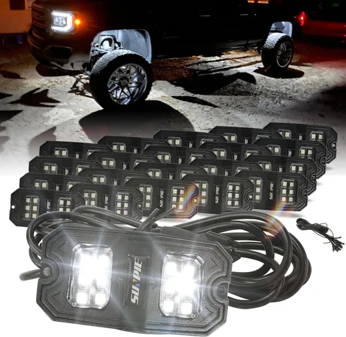 Vista 7 de SUNPIE 8 cápsulas de luz LED de roca ámbar de conexión rápida, 18 chips de ángulo amplio, cables de extensión de 4M para cada luz, almohadillas