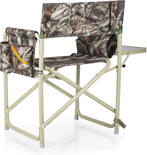 Vista 4 de Picnic TIME Silla de directores al aire libre con mesa auxiliar, silla de playa para adultos, silla de camping con mesa Camouflaje