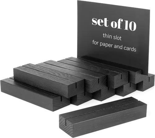 Vista 8 de Paquete de 10 portatarjetas de madera negra – Soporte para letreros de mesa de eventos – Tarjetas de lugar de mesa – Soporte de letrero de mesa