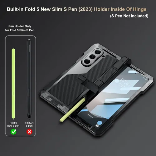 Vista 3 de Funda para Samsung Galaxy Z Fold 6 con soporte delgado para bolígrafo S (2023), parachoques de metal de alta resistencia a prueba de golpes, Negro