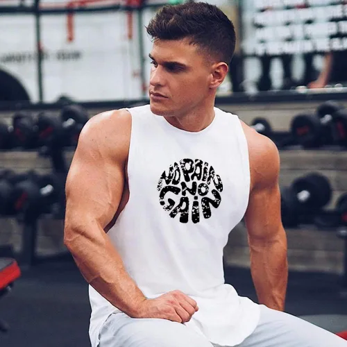Vista 3 de Camiseta sin mangas para hombre, sin dolor, sin ganancia, chaleco para culturismo, fitness, muscular, para hombre