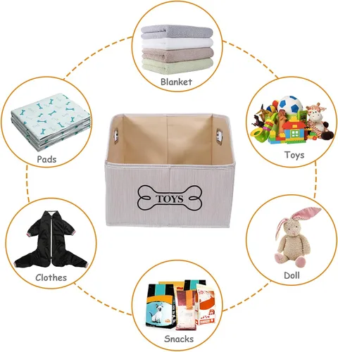 Vista 5 de Geyecete Contenedor de almacenamiento de juguetes para perros con mango de madera, cesta organizadora rectangular decorativa de fieltro suave