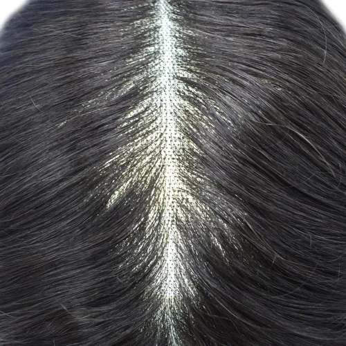 Vista 5 de Tupé de cabello humano fino para hombre, tupé mono tupé para hombres atados a mano, sistema de reemplazo de cabello para hombres, postizo
