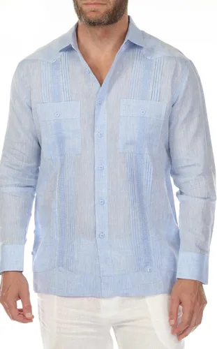 Vista 6 de Mojito Collection Guayabera de lujo de dos bolsillos de lino 100% para hombre con plisado incrustado