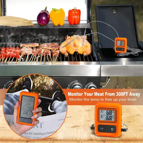 Vista 2 de Termómetro inalámbrico para carne, termómetro digital de carne para cocinar, termómetro de alimentos de lectura instantánea con 2 sondas de acero