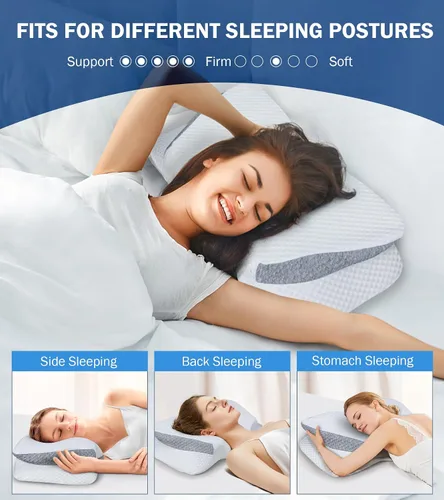 Vista 7 de Almohada cervical para el cuello para aliviar el dolor, almohada ergonómica de apoyo para el cuello, almohadas de espuma viscoelástica, almohada