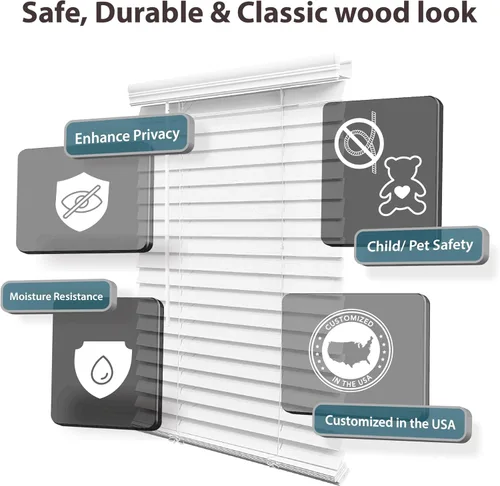 Vista 4 de DEZ FURNISHINGS Persiana inalámbrica de madera sintética de 2 pulgadas, 70 pulgadas de ancho x 64 pulgadas de alto, color blanco