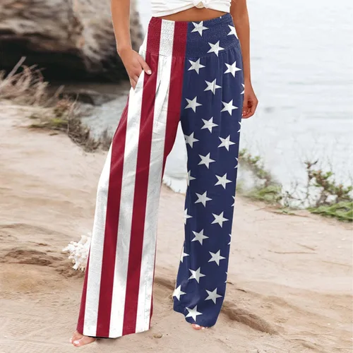 Vista 2 de Naladoo Pantalones casuales sueltos para mujer, con volantes, cintura alta, pierna ancha, cómodos, deportivos, con bolsillos, para verano