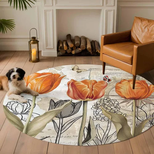 Vista 10 de 2x3 Area Rugs, Orange Flower Non Slip Area Rugs for Living Room, Bedroom, Barhroom, Entryway, Watercolor Retro Tulip Floral Butterfly Soft Kitchen