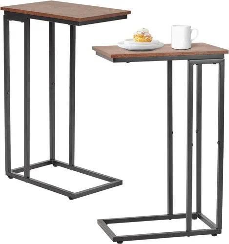 Vista 10 de Mesa auxiliar en forma de C, juego de 2 bandejas de TV, escritorio lateral para laptop, para sala de estar, dormitorio, espacios pequeños, negro