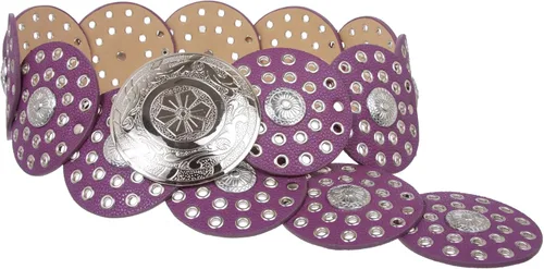 Vista 6 de beltiscool Cinturón de eslabones de piel tipo concho con disco bohemio de 3 1/2 (3.543 in) para mujer Marrón oscuro