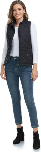 Vista 7 de LONGKING Chaleco para mujer con un bolsillo interior, cuello alto, ligero, con cremallera, acolchado, para mujer