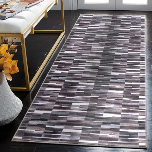 Vista 2 de SAFAVIEH Alfombra lavable de piel sintética, alfombra de pasillo de 2 pies 6 pulgadas x 8 pies, marfil y gris, antideslizante, patrón estampado