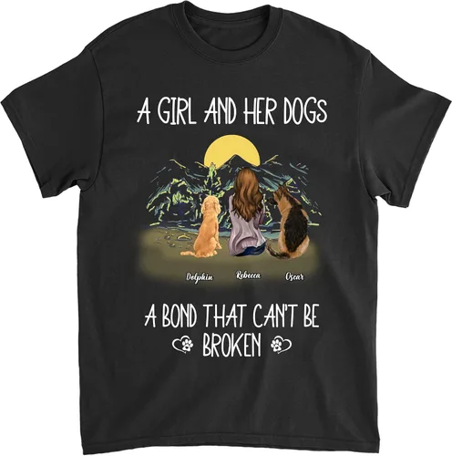 Vista 7 de Gossby Camisa personalizada con texto en inglés «A Girl & Her Dog» para mujeres, amantes de los perros con nombres, 7 tamaños, 5
