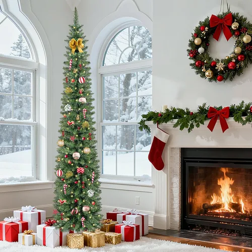 Vista 2 de QBA Árbol de Navidad preiluminado de 7 pies, árbol de Navidad artificial Verde Blanco Cálido