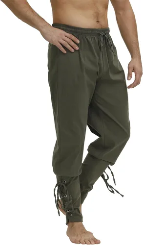 Vista 2 de Zhitunemi Pantalones de pirata vikingo para hombre disfraz renacentista para hombre, pantalones medievales - disfraces pirata de Halloween y feria
