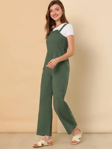 Vista 3 de Allegra K Overol de algodón casual vintage con bolsillos anchos para mujer