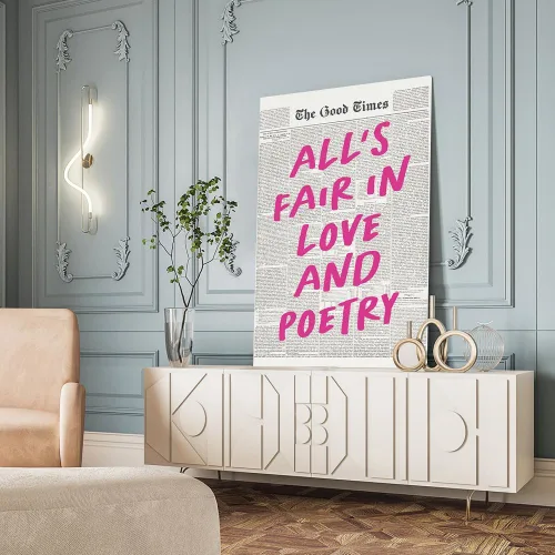 Vista 5 de Carteles de Periódico Retro para Estética de Habitación Todo es Justo en el Amor y la Poesía Arte de Pared Moderno y Preppy para Niñas Decoración